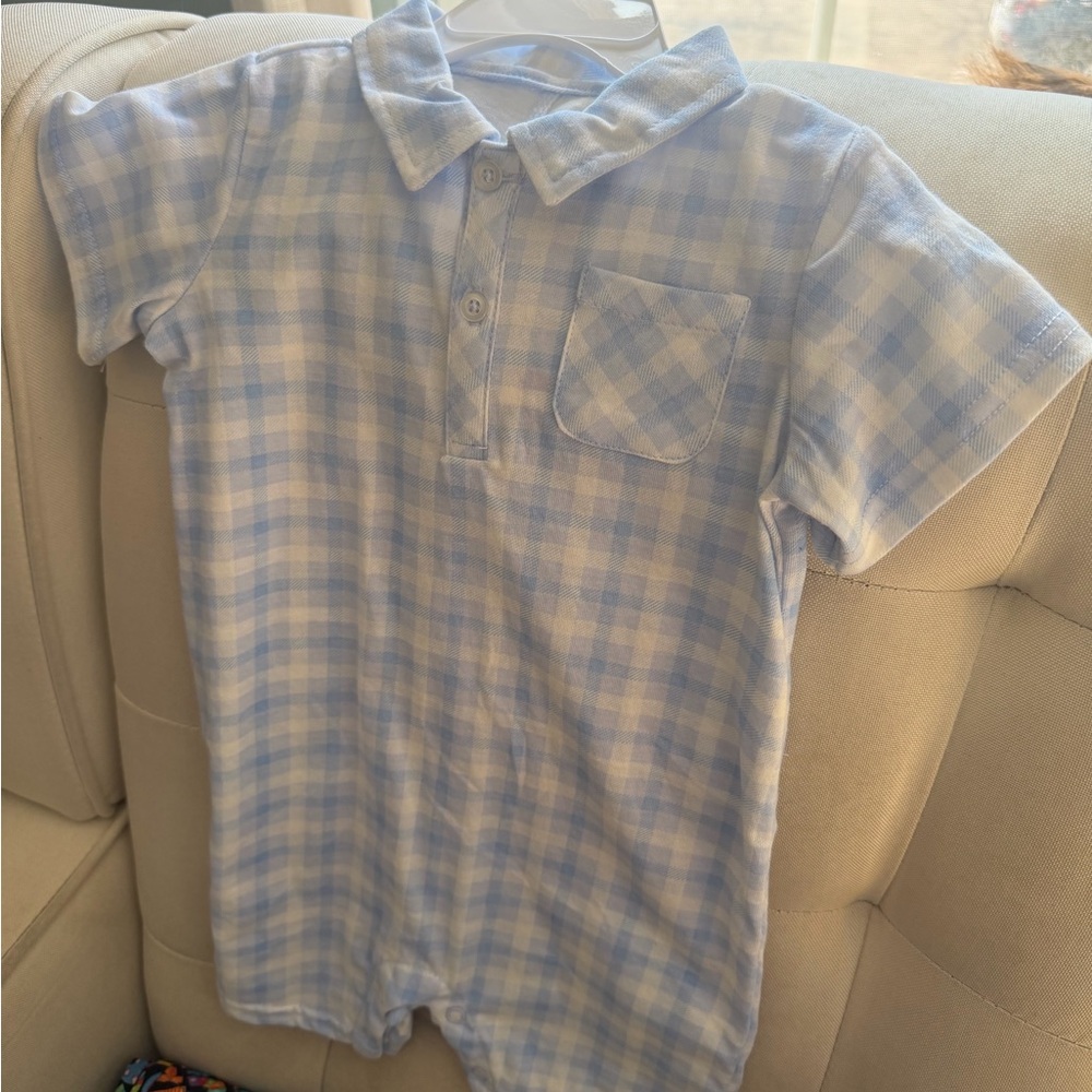 Blue and White Plaid Baby Romper by first impressions